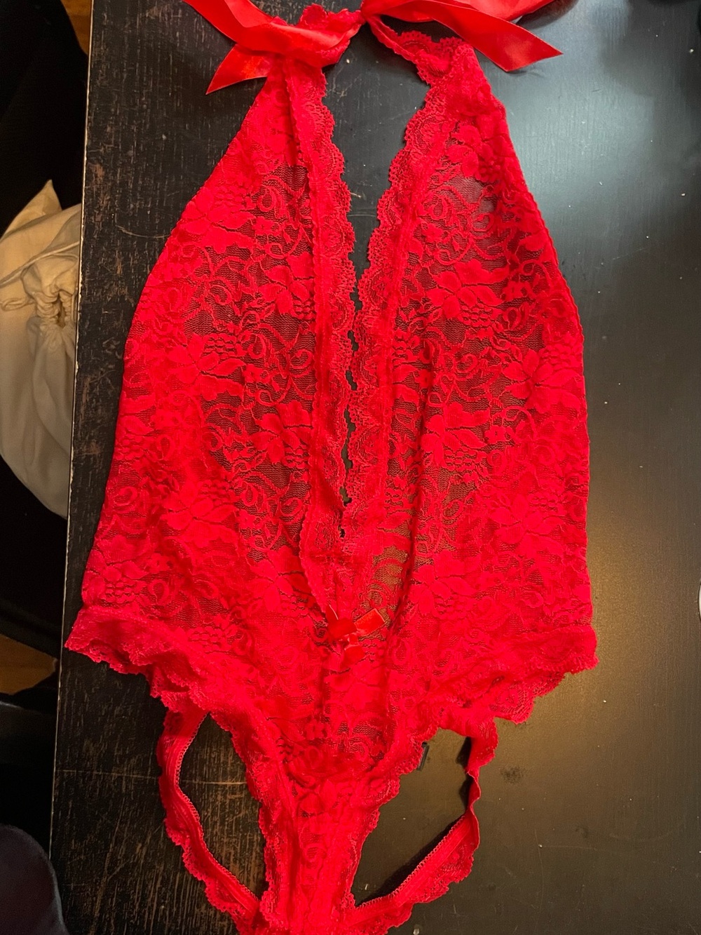 Dreamgirl Red Lace Halter Teddy Bodysuit - Women Intimates